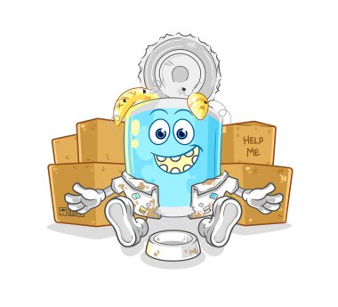 Konserve balık evsiz karakter. karikatür maskotu vektosu