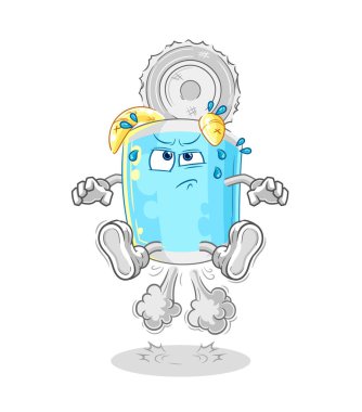 Konserve balık osuruktan atlama illüstrasyonu. karakter vektosu