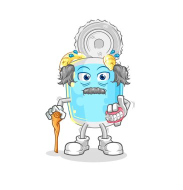 Konserve balık, beyaz saçlı yaşlı adam. karakter vektosu