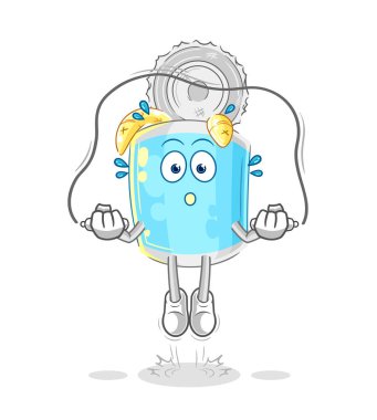 Konserve balık ip atlama egzersizi. karakter vektosu