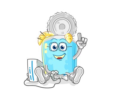 Video oyunu oynayan konserve balıklar. karikatür