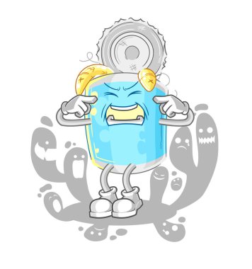 Bunalımdaki balık konservesi karakteri. çizgi film vektosu