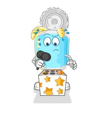 Konserve balık, köstebek maskotuna vuruyor. çizgi film vektosu