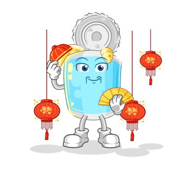 Fener resimli konserve Çin balığı. karakter vektosu