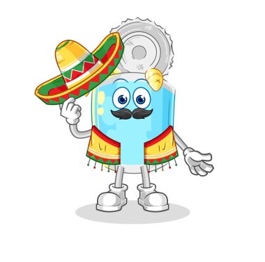 Konserve balık Meksika kültürü ve bayrağı. karikatür maskotu vektosu