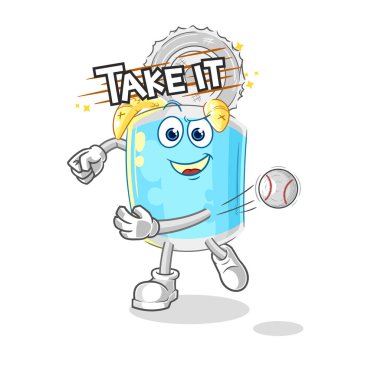 Konserve balık, beysbol taşıyıcısı fırlatıyor. karikatür