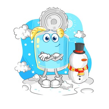 Soğuk kış karakterindeki konserve balıklar. karikatür maskotu vektosu