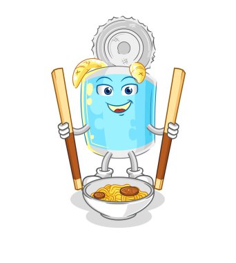 Konserve balıklar makarna yiyorlar. karakter maskotu vekto