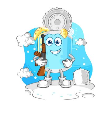 Kışın konserve balık asker. karakter maskotu vekto