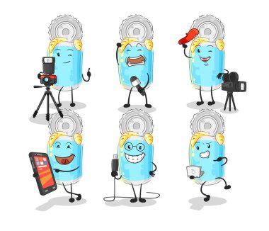 Konserve balık teknolojisi grubu karakteri. karikatür maskotu vektosu