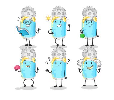 Konserve balık düşünen grup karakteri. karikatür maskotu vektosu