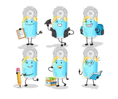 Konserve balık eğitimi karakteri. karikatür maskotu vektosu