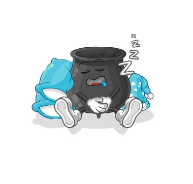 Uyuyan kazan karakteri. karikatür maskotu vektosu