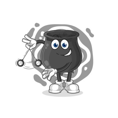 Kazan hipnotize edici çizgi film. karikatür maskotu vektosu