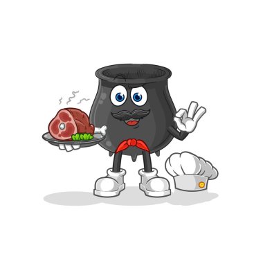 Et maskotu olan kazan şefi. çizgi film vektosu