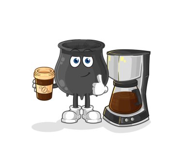Kahve illüstrasyonu içen kazan. karakter vektosu