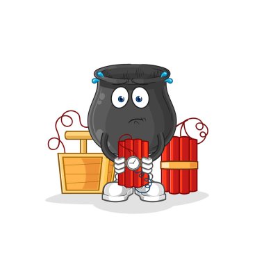 Dinamit karakteri taşıyan kazan. karikatür maskotu vektosu