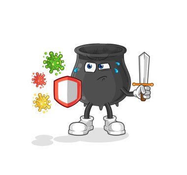 Virüs karikatürlerine karşı kazan. karikatür maskotu vektosu