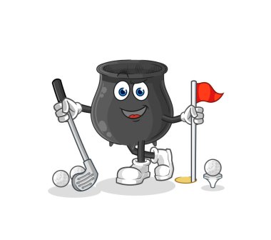 Golf oynayan bir kazan. karikatür