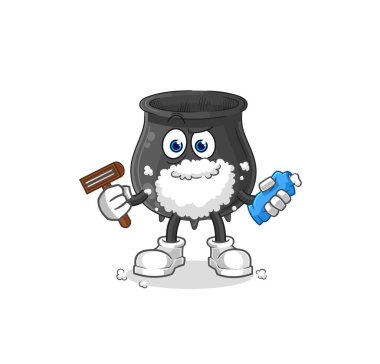 Kazan yüz kıllarını tıraş ediyor. karikatür