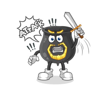 Kazan şövalyeleri kılıçla saldırır. karikatür maskotu vektosu