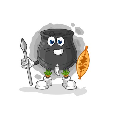 Kazan Afrikalı kabile savaşçı maskotu. çizgi film vektosu