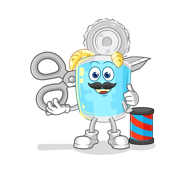 Canned Fish Barber Cartoon Cartoon Mascot Vecto — Stock Vector