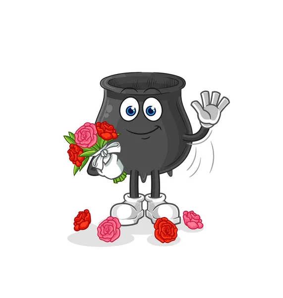 Cauldron Bouquet Mascot Cartoon Vecto — Stock Vector