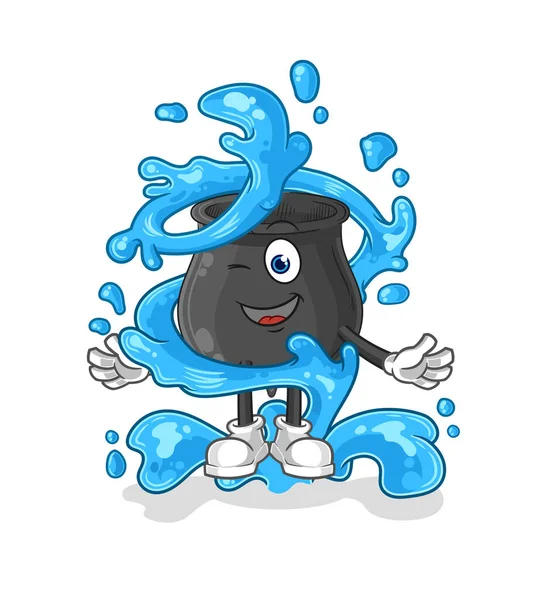 水のマスコットと一緒に新鮮な釜 漫画のベクトル — ストックベクタ