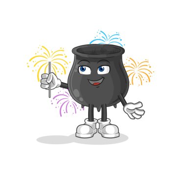 Havai fişek maskotlu kazan. çizgi film vektosu