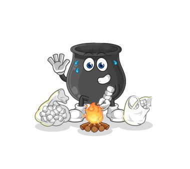 Marşmelov kızartan kazan. karikatür maskotu vektosu