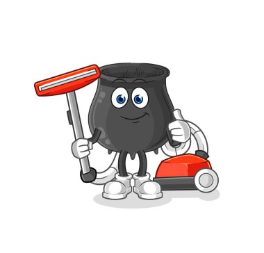 Kazan süpürgeyle temizlendi. karakter vektosu