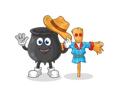 Korkuluk çizgi film karakteri vektosu olan kazan.