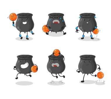 Kazan basketbol oyuncusu grup karakteri. maskot vektosu