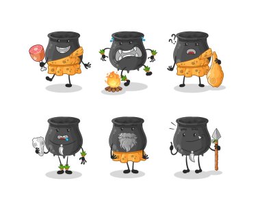 Kazan ilkel insan grubu karakteri. maskot vektosu