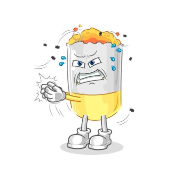 Sigara içen sinek karakteri. karikatür maskotu vektosu