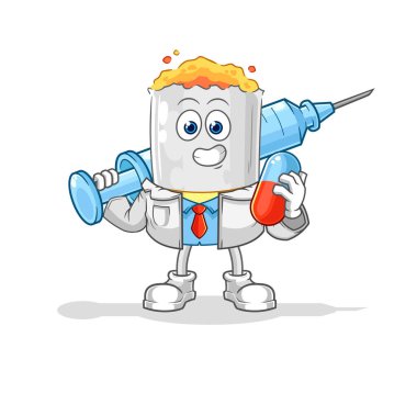 Sigara doktorunun elinde ilaç ve iğne var.