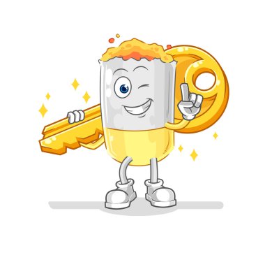 Sigara anahtar maskotu taşır. çizgi film vektosu