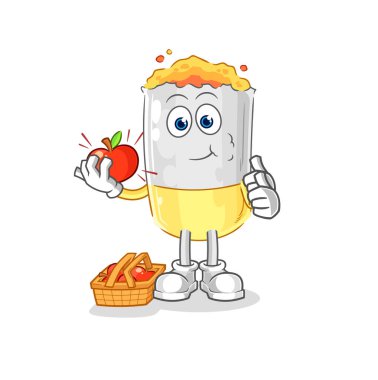 Elma illüstrasyonunu yiyen sigara. karakter vektosu