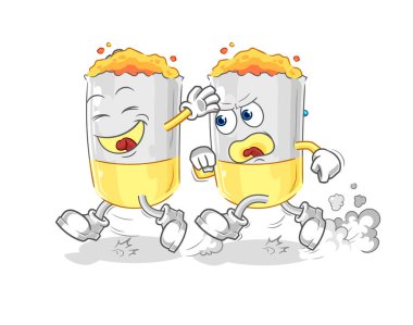 Sigara oyunu kovalamaca çizgi filmi. karikatür maskotu vektosu