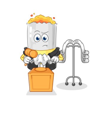 Sigara hakimi tokmağı tutuyor. karakter vektosu