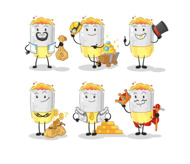 Sigara zengini grup karakteri. karikatür maskotu vektosu