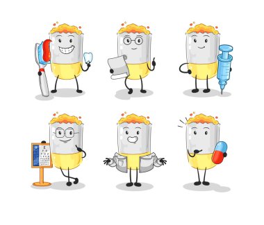 Sigara doktoru grup karakteri. karikatür maskotu vektosu