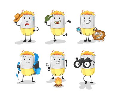 Sigara macerası grubu karakteri. karikatür maskotu vektosu