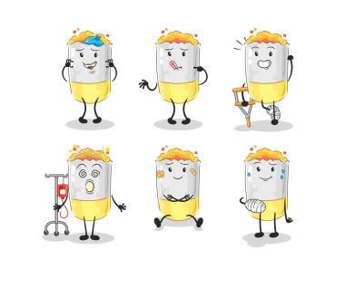 Sigara hastası grup karakteri. karikatür maskotu vektosu