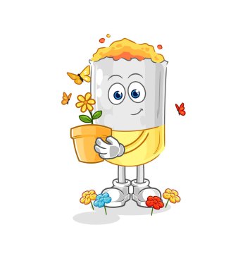 Çiçek saksısıyla sigara. karakter vektosu