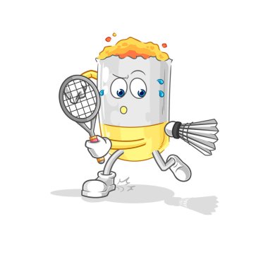Badminton oynayan sigara. karakter vektosu