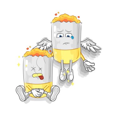 Sigara ruhu vücut maskotunu terk eder. çizgi film vektosu