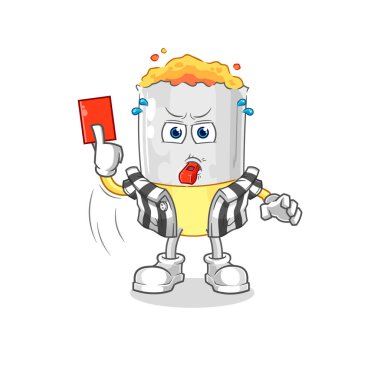 Kırmızı kart resimli sigara hakemi. karakter vektosu