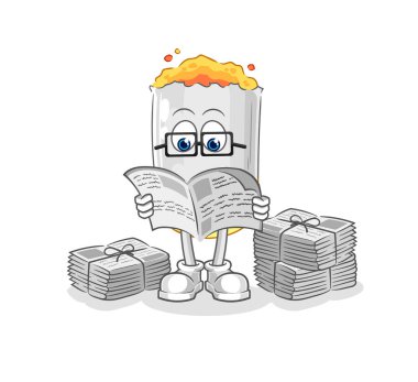 Sigara gazete karikatürü okuyor. karakter vektosu